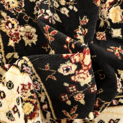 Black Floral Synthetic Rectangular Area Rug with Jute Backing