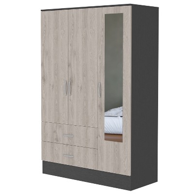 NicBex 71.12"H Armoire Wardrobe Closet Storage Cabinet with 3 Doors & Mirror & 2 Drawers for Bedroom, Gray