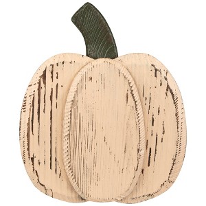 Northlight Small Wooden Fall Harvest Pumpkin with Stem - 10.5" - 1 of 4