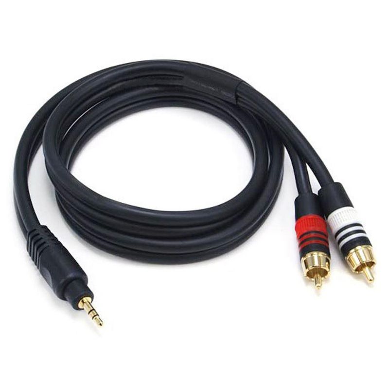 Monoprice Audio Cable - 3 Feet - Black | Premium Stereo Male to 2 RCA Male 22AWG, Gold Plated, 1 of 4