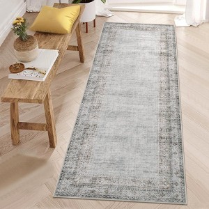 Washable Vintage Runner Rug for Kitchen Non-Slip Soft Carpet, Low Pile Traditional Accent Rug - 1 of 4