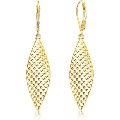 14K Gold Long Dangle Earrings for Women,Sterling Silver Drop Leverback Earrings Trendy Hypoallergenic Gold Hammered