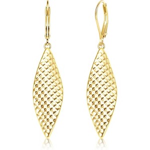 14K Gold Long Dangle Earrings for Women,Sterling Silver Drop Leverback Earrings Trendy Hypoallergenic Gold Hammered - 1 of 4