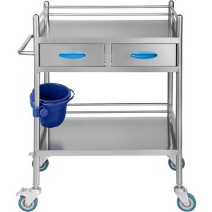 VEVOR Lab Serving Cart, 2 Layers Stainless Steel Utility Rolling Cart, Medical Cart with Two Drawers, Dental Utility Cart - 1 of 4
