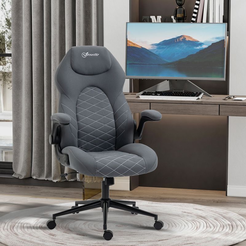 Vinsetto High Back Office Chair with Flip Up Armrests, Swivel Computer Chair with Adjustable Height and Tilt Function, 2 of 7