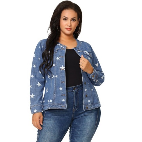 Agnes Orinda Women's Plus Size Long Sleeves Collarless Denim