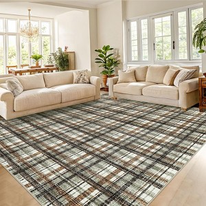 Modern Machine Washable Area Rugs 8x10 Large Living Room Rug Non-Slip Rug for Bedroom Ultra Soft Stain Resistant Carpet Thin Tartan Throw Rug - 1 of 4