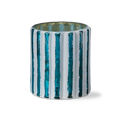 tag Angela Coastal Turquoise White Glass Tealight Candle Holder for Tabletop Mantel Wedding Decorations, 3.2 inch