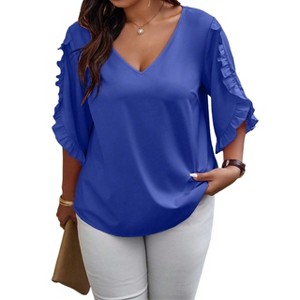 Womens Plus Size Dressy Tops Summer Casual v Neck 3/4 Sleeve Shirts ...