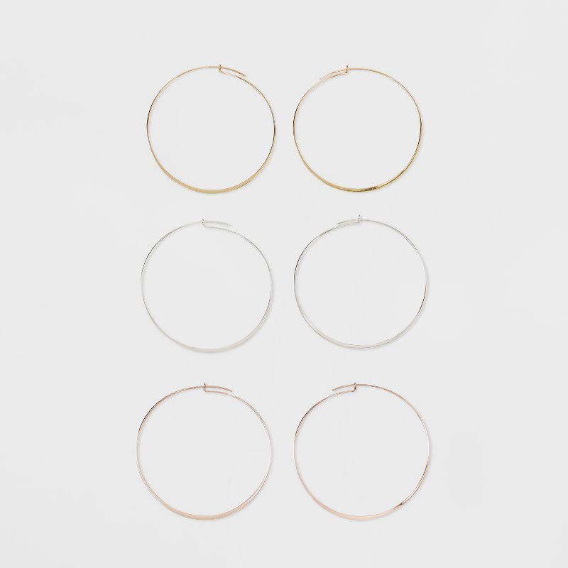 Thin Hoops Earring Set 3ct - A New Day&#8482;, 1 of 3