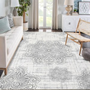Vintage Boho Area Rug Medallion Distressed Rug, Abstract, Non-Slip - 1 of 4