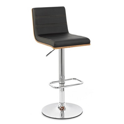 Aubrey Barstool Chrome Base finish with Black Faux Leather and Walnut Back - Armen Living