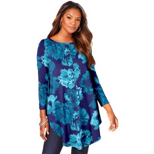 Roaman's Women's Plus Size Boatneck Swing Ultra Drape Tunic - 1 of 4
