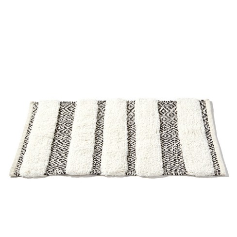 Corded Stripe Anti Skid Solid White Bath Mat