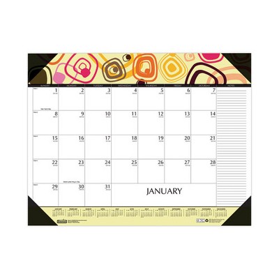 Recycled Desk Pad Calendar, Geometric Artwork, 22 x 17, White Sheets, Black Binding/Corners,12-Month (Jan to Dec): 2024