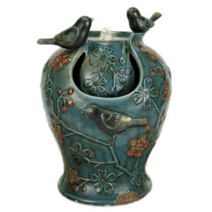 Blue Verdigris Bird Indoor Water Fountain with LED Light and Pump - Foreside Home & Garden - 1 of 4