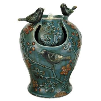Blue Verdigris Bird Indoor Water Fountain with LED Light and Pump - Foreside Home & Garden
