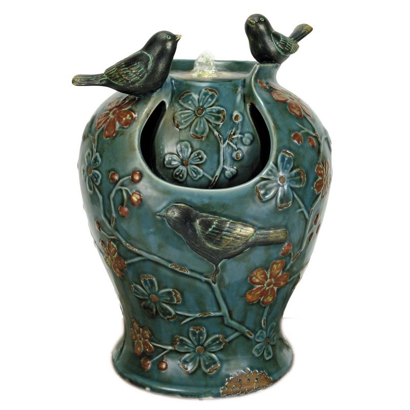 Blue Verdigris Bird Indoor Water Fountain with LED Light and Pump - Foreside Home & Garden, 1 of 9