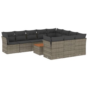 vidaXL 11 Piece Patio Sofa Set with Cushions Gray Poly Rattan - 6x Middle 4x Corner Table - 1 of 4