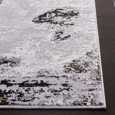 Elysian Grey & Gold Abstract 6'7" Square Synthetic Area Rug