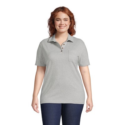 Lands' End Women's Plus Size Short Sleeve Super T Polo - 2x - Gray Heather  : Target