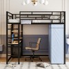 Full Size Loft Metal Bed with Desk,Shelves,Power Outlet,LED Light and Wardrobe, Black - 2 of 4