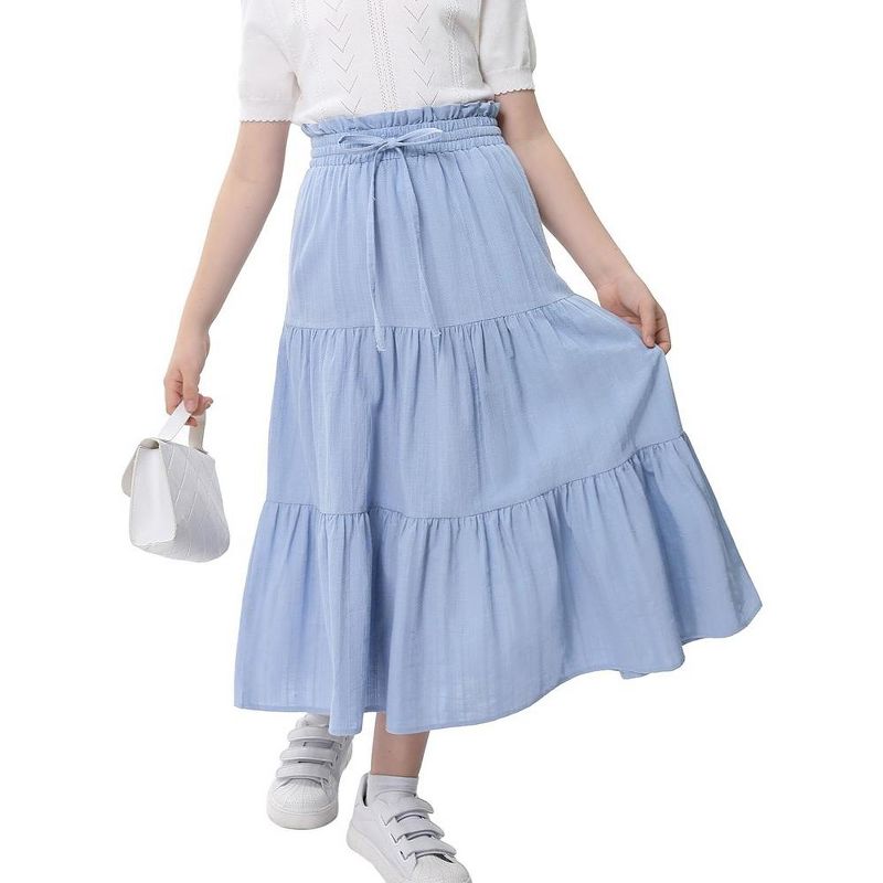 Maxi Skorts Skirt for Girls Button Front Ruffle High Waisted Long Skirts with Belt and Pocket 3-12 Years, 2 of 8