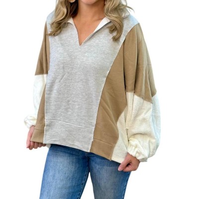 Women's Oversized Contrast Pullover Top - BUCKETLIST