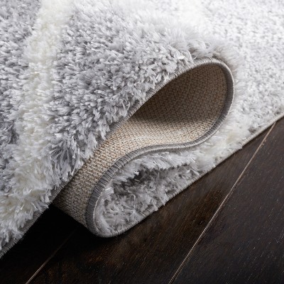 Light Grey and White Rectangular Shag Area Rug 5' x 7'