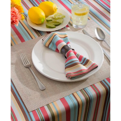 Summer Stripe Multicolor Polyester Outdoor Tablecloth with Zipper, 60" x 84"