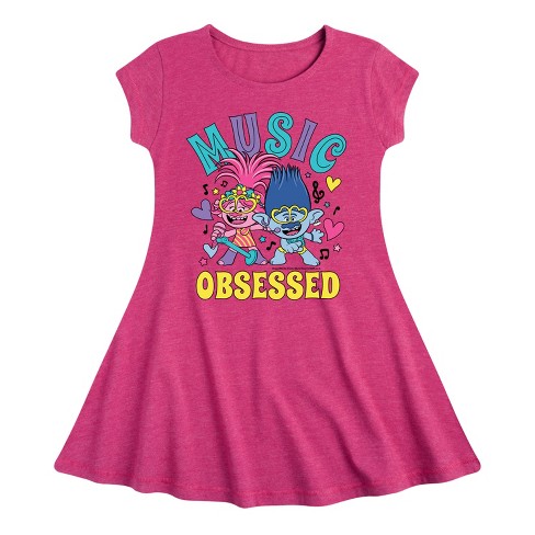 Girls' - Trolls - Music Obsessed Poppy and Branch Fit & Flair Cap Sleeve Dress - image 1 of 2