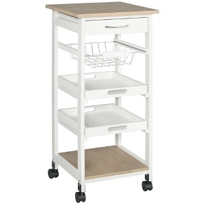 Mobile Kitchen Cart, Rolling Kitchen Island with Storage, Solid Wood Frame Utility Cart with Wire Fruit Baskets, Trays and Drawer - 1 of 4
