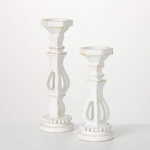 Wood Pillar Holder Cream 16"H Wood Set of 2 - 1 of 4