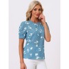 INSPIRE CHIC Women's Floral Summer Crew Neck Casual Shirred Short Sleeve Blouse - 2 of 4