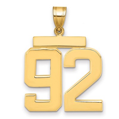 Black Bow Jewelry 14k Yellow Gold, Athletic Collection, Large Polished Number 92 Pendant