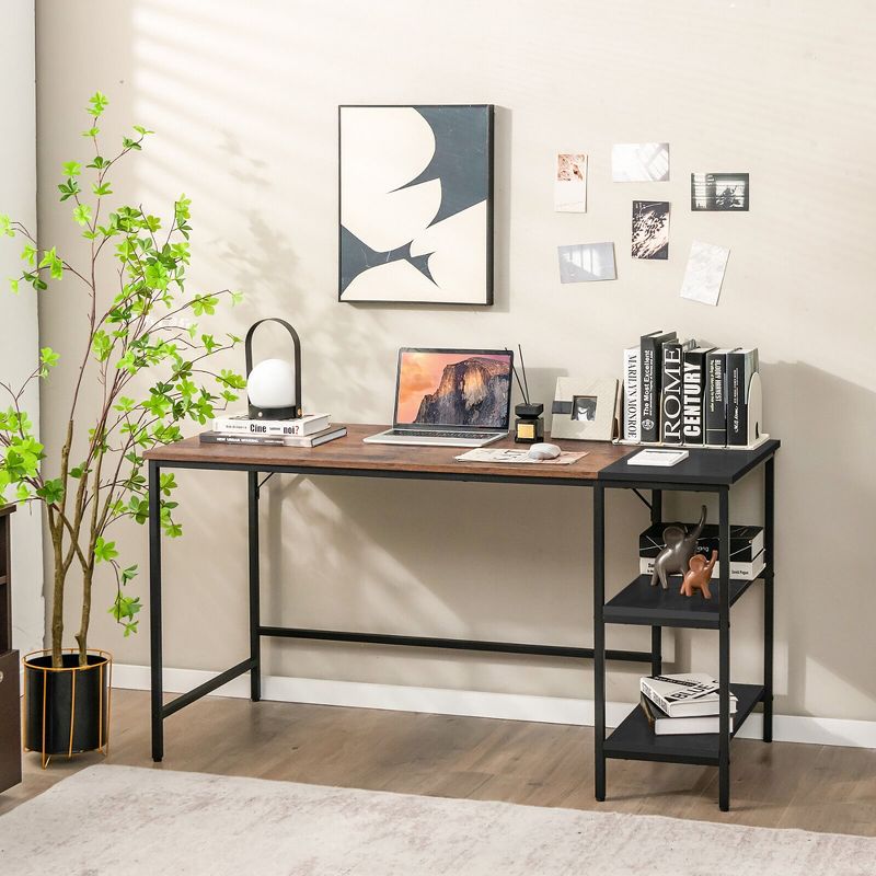 Costway 55'' Computer Desk Writing Workstation Study Table Home Office with Bookshelf Black/Rustic, 5 of 11