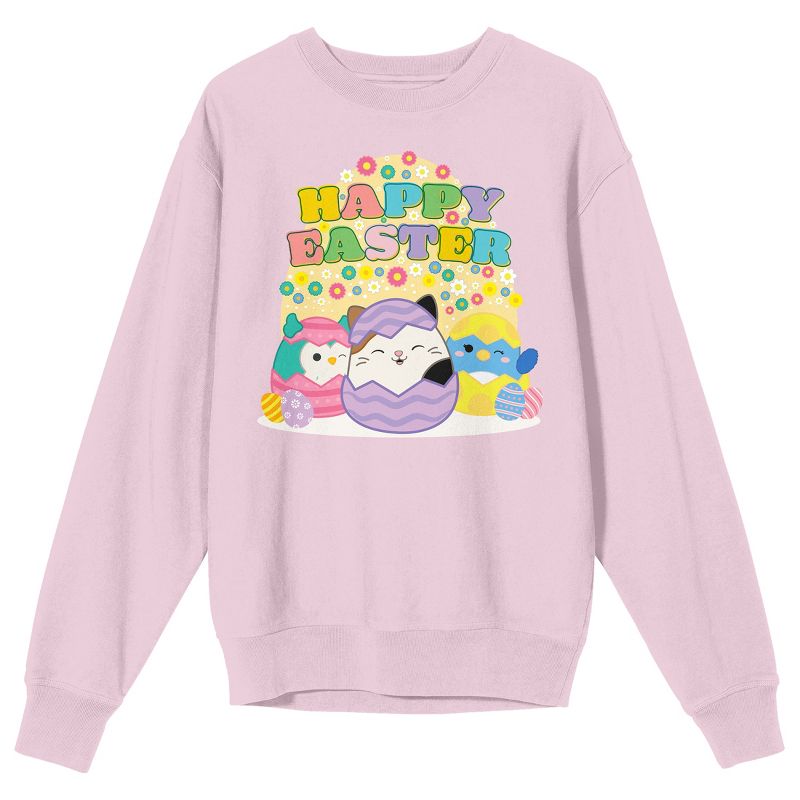 Squishmallows "Happy Easter" Adult Pink Crew Neck Long Sleeve Sweatshirt, 1 of 3