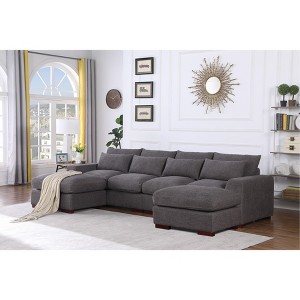 TiramisuBest Dark Gray Linen Blend Sectional Sofa with 2 Ottomans, Modular 3-Piece Sofa Set for Living Room, Lounge, or Family Room - 1 of 4