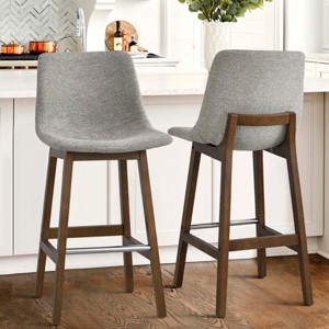 South Bar Stool Set Of 2 and 4, Fabric Upholstered Barstools with Solid Wood Legs and Footrest for Dining Room, Kitchen Island - Maison Boucle - 1 of 4