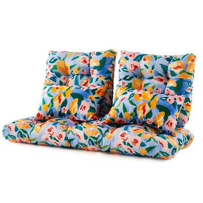 ARTPLAN Outdoor Cushions for Settee,Wicker Loveseat Cushions with Tie,Tufted Patio Cushions 2 U-Shaped Set of 5 Piece,L44xW19，Floral