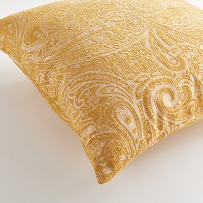 Ochre Paisley Jacquard Square Indoor Outdoor Pillow 24"