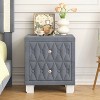 HDZNVF Elegant Velvet Nightstand with 2 Drawers and Crystal Handle, Storage Bedside Table with Button-Tufted, Grey - 2 of 4