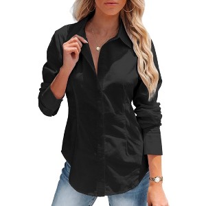 Zeagoo Women's Button Down Shirts Long Sleeve Dress Shirt Slim Fitted Work  Tops Collared Dressy Casual Business Blouses : Target