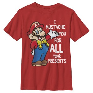 Boy's Nintendo Christmas Mario Mustache For Presents T-Shirt - 1 of 3