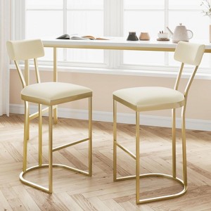 Bar Chair with PB Board Set Metal Frame, Fully Wrapped Plush Fabric, Soft Padded Seating, Gold Bar Stool, Comfortable Luxury Bar Chair - 1 of 4
