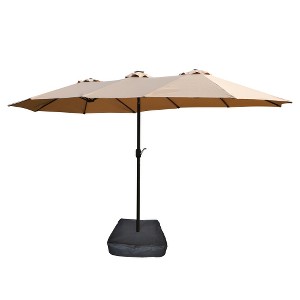 Akoasm 181 in. W Large Double-Sided Rectangular Outdoor Double-Courtyard Market Parasol with Base-Beige - 1 of 4