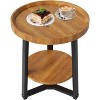 Acekool 2-Tier Round Side Table with Storage Shelf, Sturdy Steel Frame & Wood Finish, Compact End Table for Living Room, Bedroom, Rustic Walnut - 2 of 4