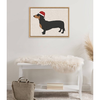 Natural Framed Canvas Christmas Dachshund Dog Print, 18" x 24"