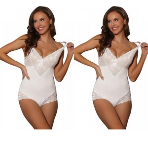 Allegra K Women's Lace Adjustable Straps Tummy Control Backless V Neck Body Shapers 2 Packs - 1 of 4