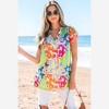 Amaryllis Women’s Multicolor Floral Ruffle Sleeve Blouse Split Neck Pleated Texture Lightweight Relaxed - 3 of 4